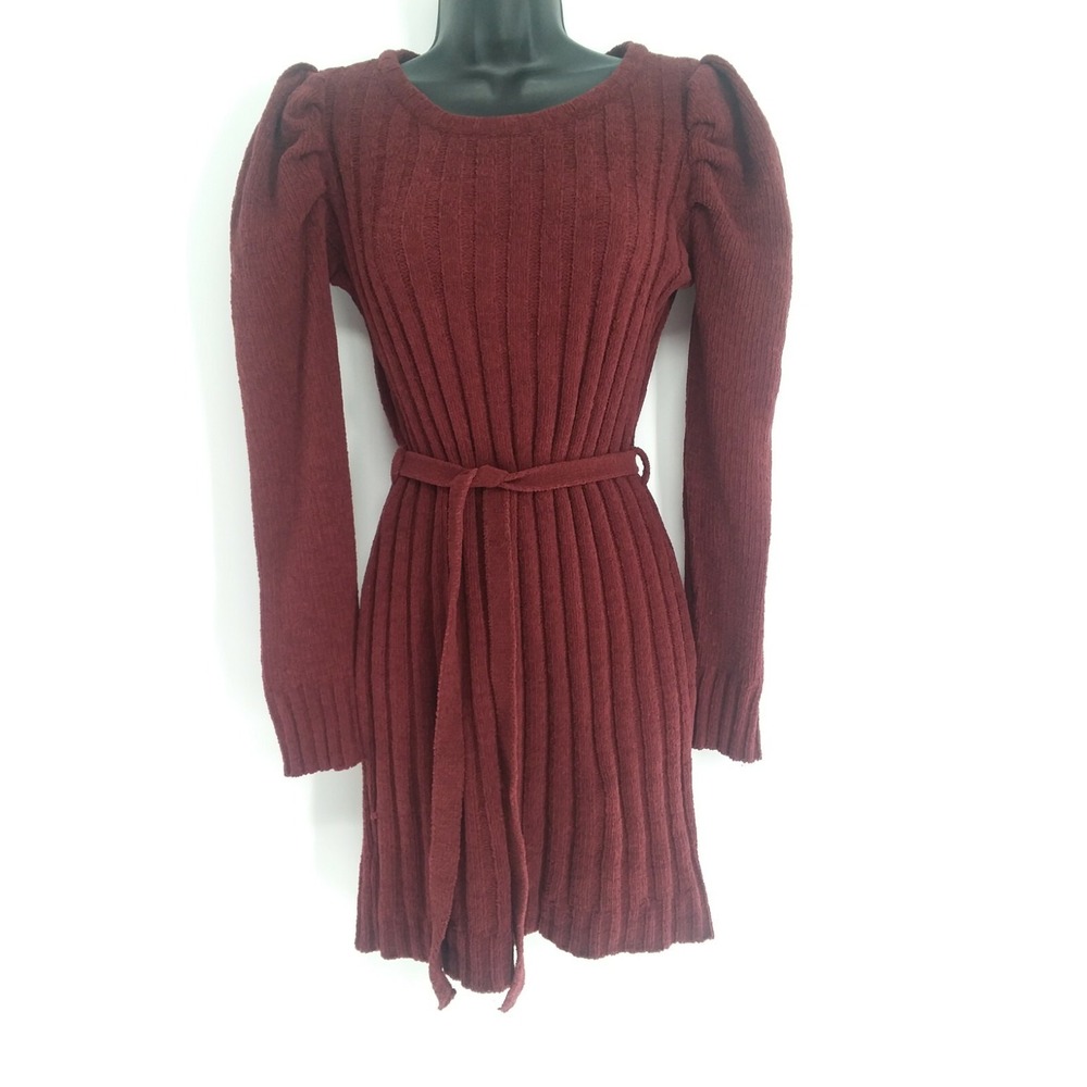 Say What? Burgundy Belted Sweater Dress Size Small New with Tags
